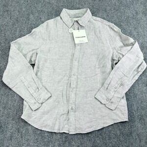 Thom Aaron Shirt Mens Large Light Gray 100% Linen Hidden Button Down Collar‎